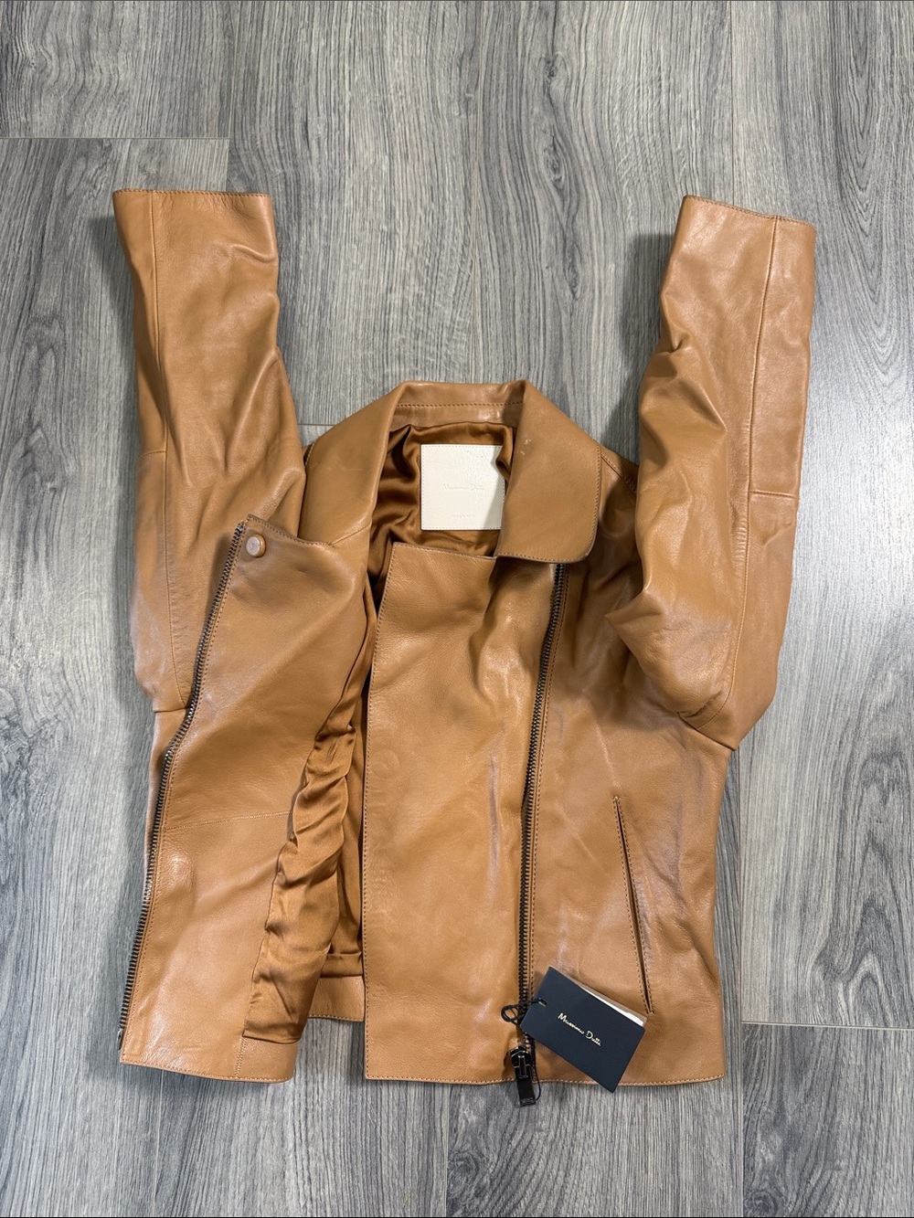 Classic Asymmetric Zip Leather Jacket - Tan - Picture 5 of 14